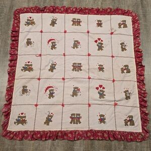 Vintage Handmade Crib Quilt/Lap Blanket Teddy Bears 45inx45in
